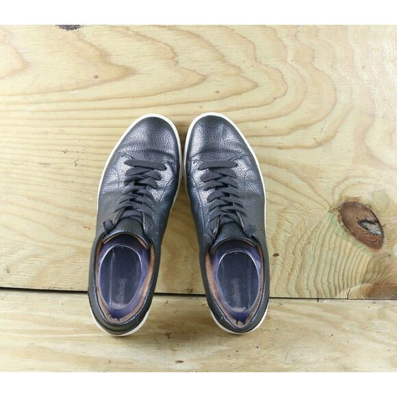 Frye Sneakers Womens 10M Leather Gray Pewter Crackled Metallic Low Top Athletic - Picture 4 of 9